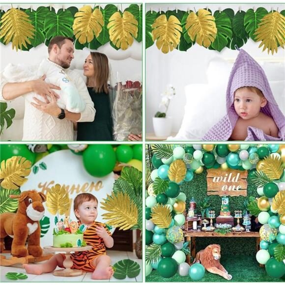 72 Pieces 10 Kinds Artificial Palm Leaves Golden Tropical Leaves - Picture 4 of 8